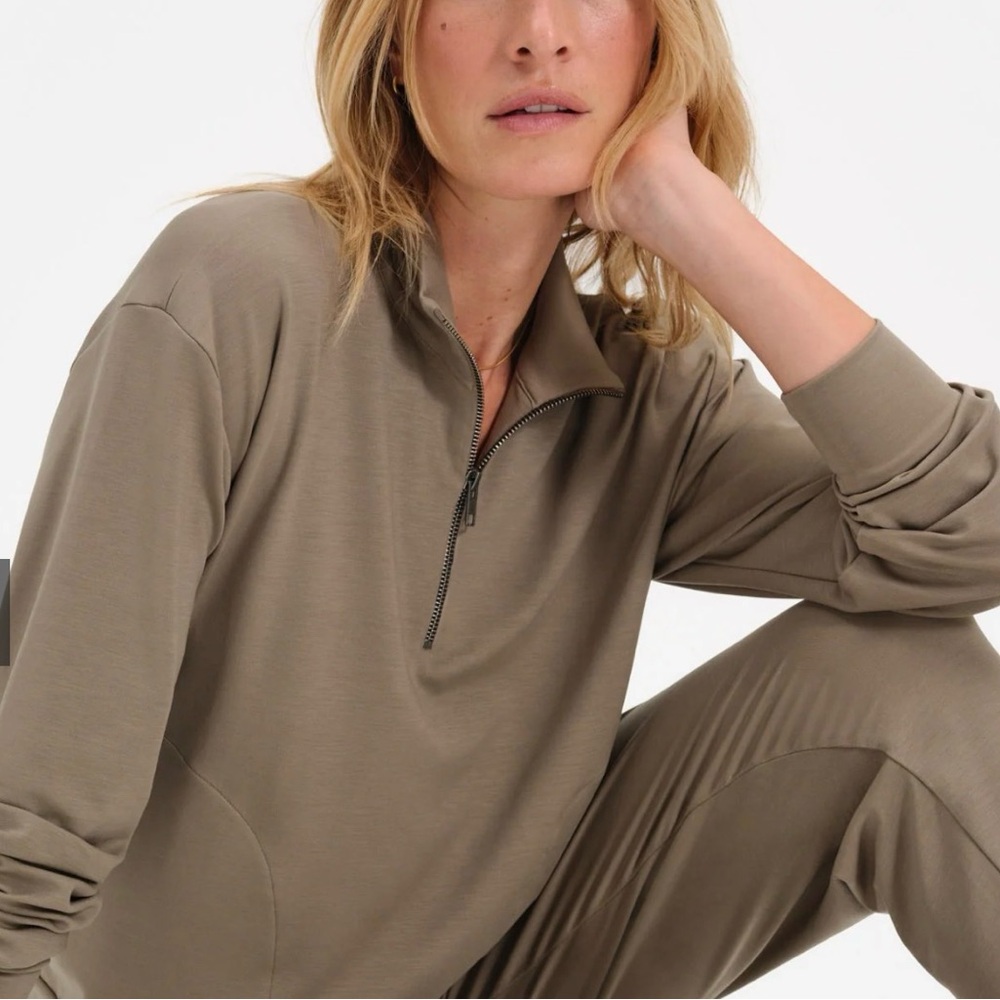 MATE the Label Seacell Tencel Quarter Zip Pullover – Pebble NWT Small $188
